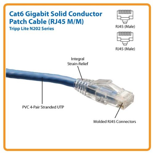 Tripp Lite Cat6 Gigabit Solid Conductor Snagless Patch Cable (Rj45 M/M )   Blue, 200 Ft.(N202 200 Bl)