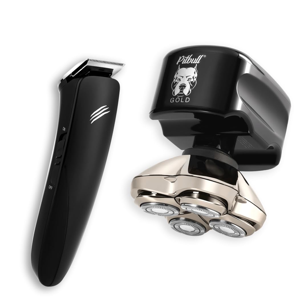 Skull Shaver Pitbull Gold Pro Electric Razor & Baby Beast Trimmer For Men   Best Bald Head Shaver And Beard Trimmer