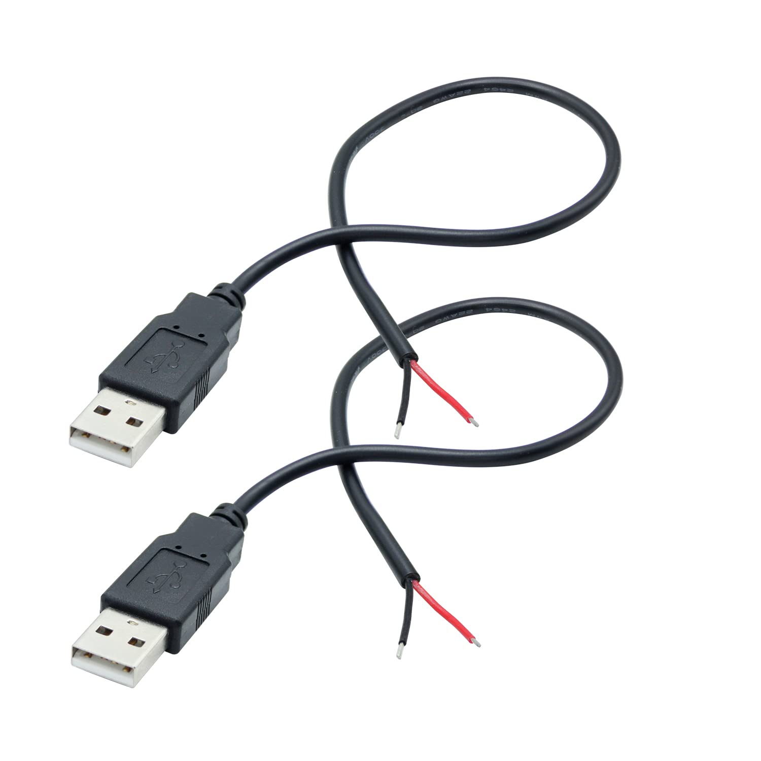 2Pcs Short Usb 2.0 Male 2 Pin Bare Wire 30Cm/11.8In, Usb A 5V/3A Pigtail Open End Power Cable,For Usb Equipment Installed Or Rep