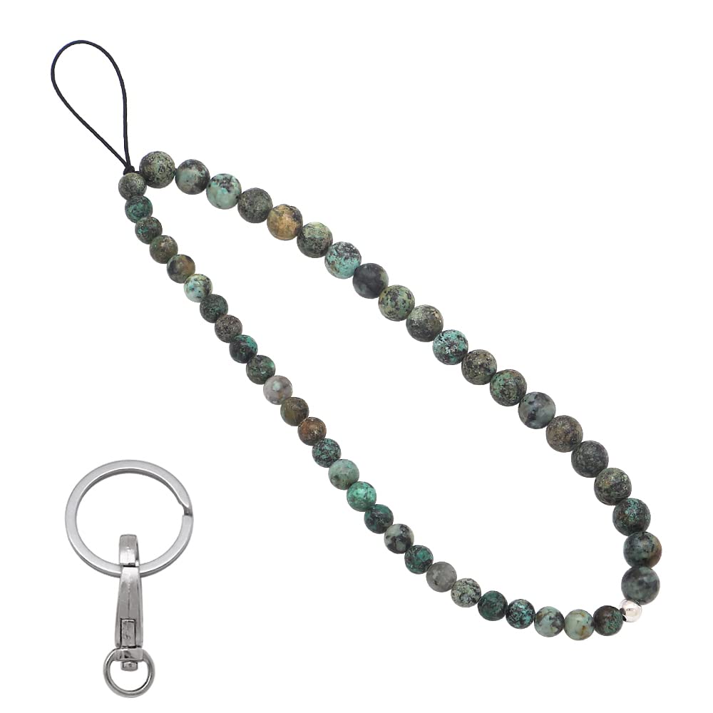 C&L Accessories Beaded Phone Charm Cell Phone Lanyard Wrist Strap Handmade Natural Gemstone (African Turquoise)