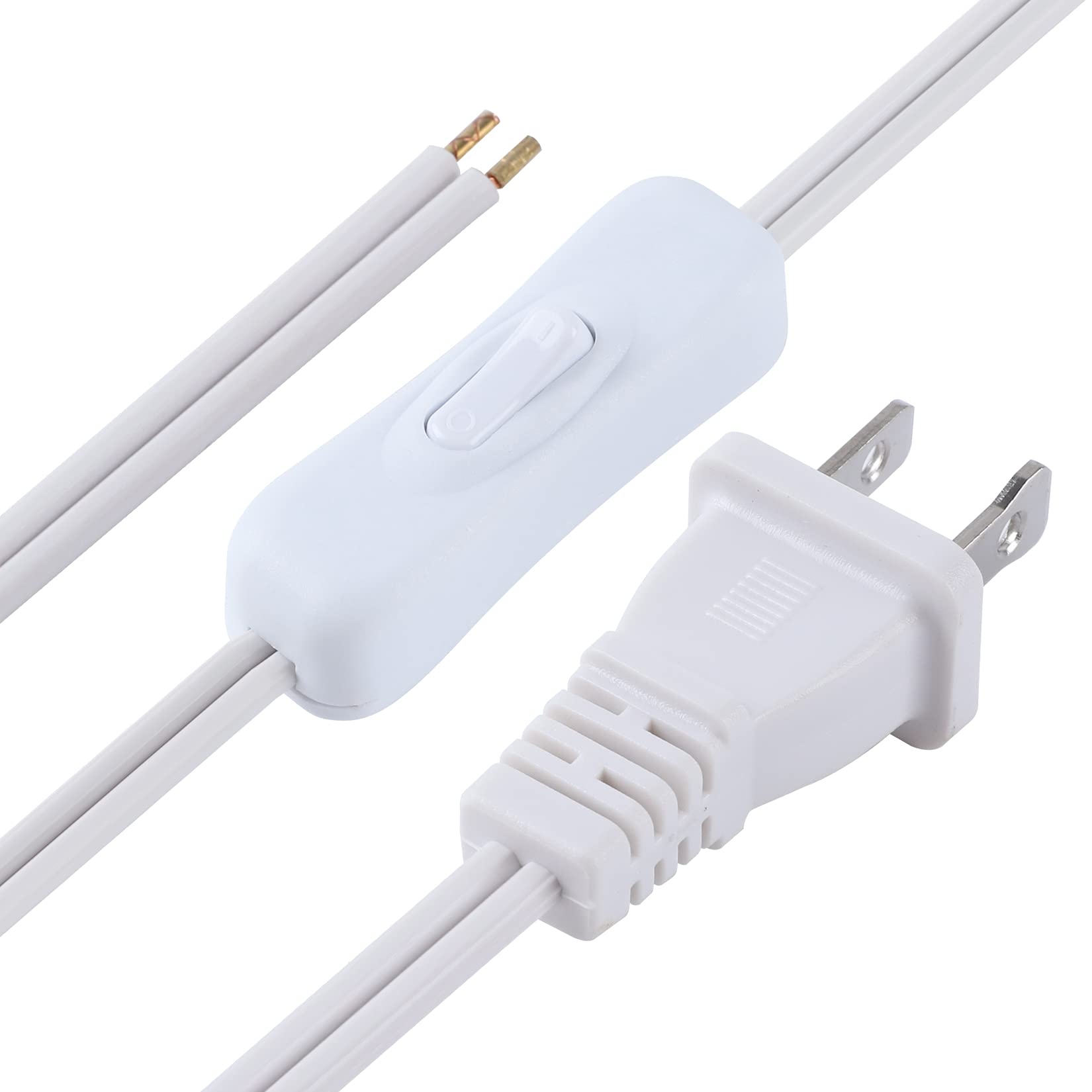 Lamp Cord Has Button Switch Ul304 2A/120V,Plug,Stripped Ends Ready For Wiring 18 Awg Spt 2, White (12Ft)