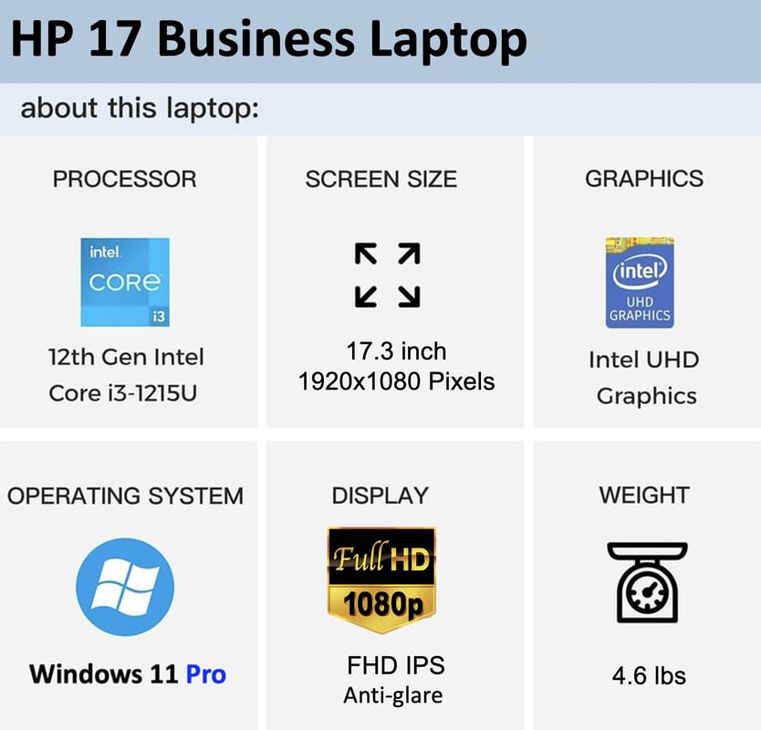 Hp 17 Business Laptop 2024 Flagship, 17.3'' Fhd Ips Display, 6 Core Intel I3 1215U (Upto 4.4 Ghz), 16Gb Ram, 1Tb Ssd, Uhd Graphi