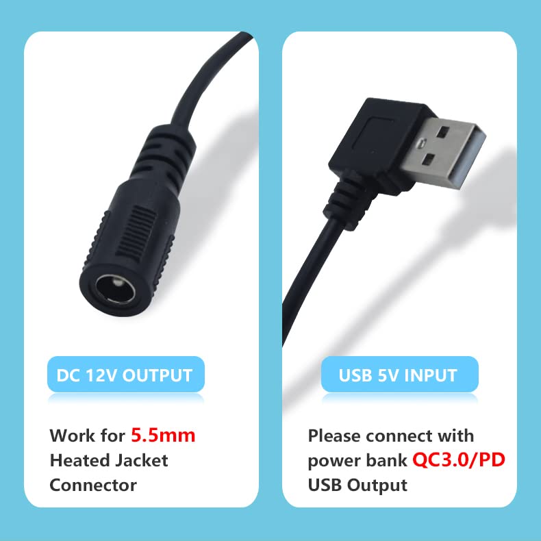 Wamlet Heated Jacket Adapter Charger Usb Voltage Step Up Cable For Milwaukee, Dewalt, Snap On, Metabo, Revean, Craftsman, Aeg, M