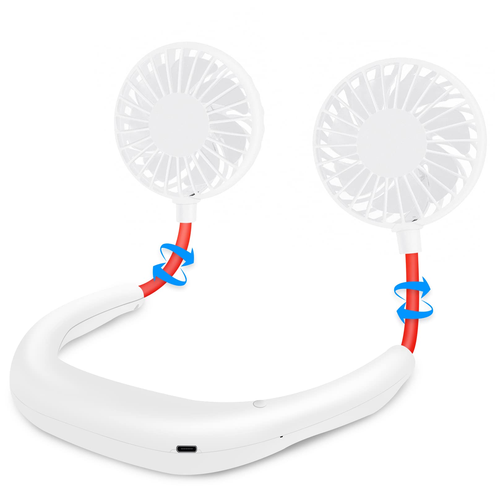 Portable Neck Fan Rechargeable USB Hands-Free Fan Personal 360 Double Headed Free Rotation 3 Speed Adjustable Wearable Face Mini