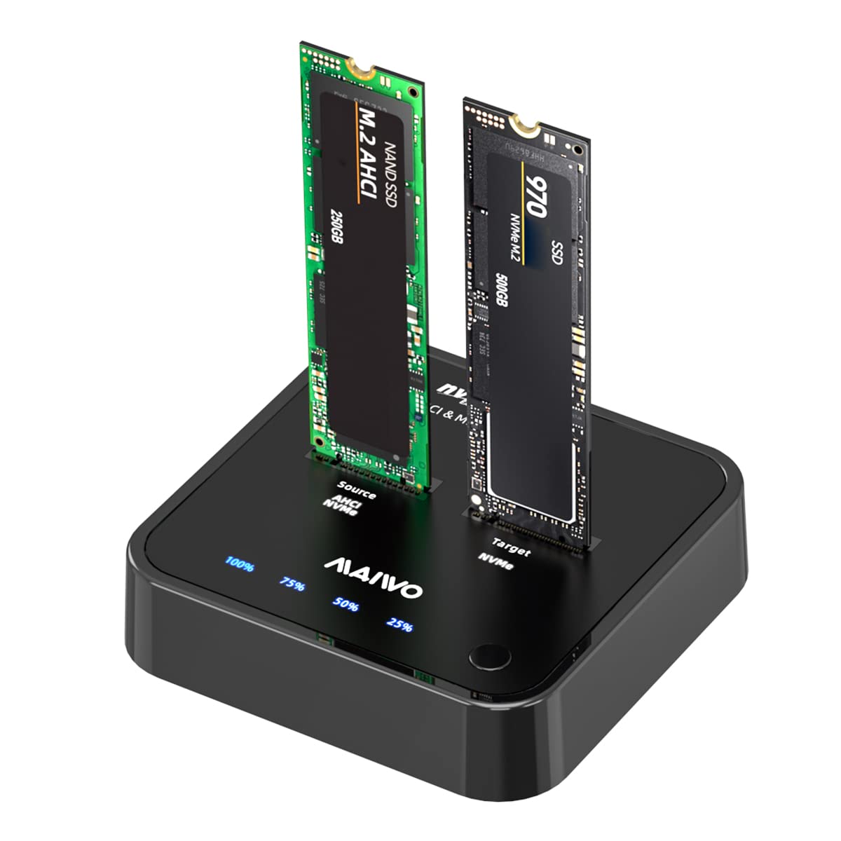 Maiwo M.2 Nvme/Ahci Dual Bay Hard Drive Docking Station Duplicator,20Gbps Tool Free M.2 Cloner Dock,8Tb Support M.2 Nvme Max 20Gbps Read&Write&Clone (M.2 Ahci/Nvme Cloner Dock)