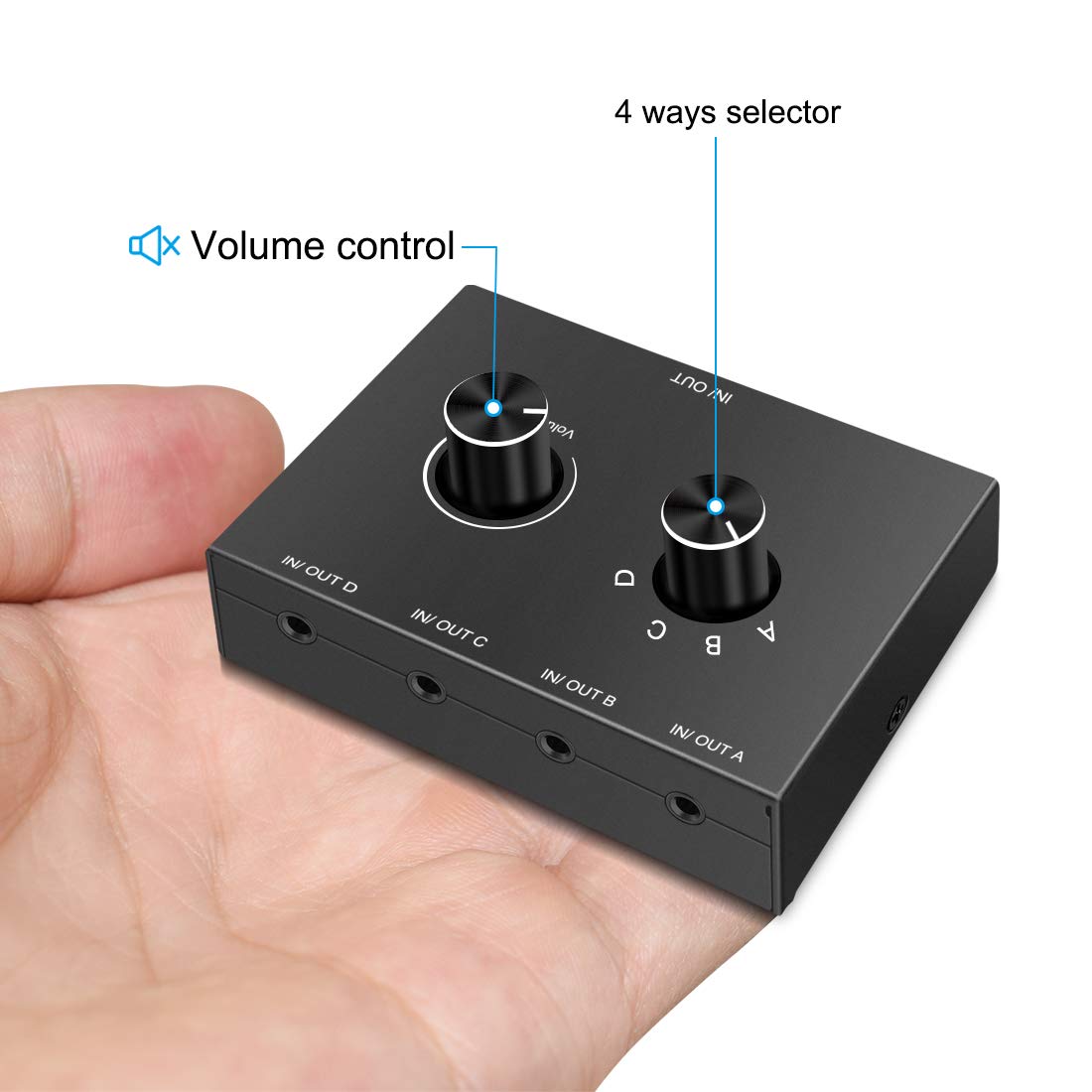 4 Port Audio Switch, 3.5Mm Audio Switcher, Stereo Aux Audio Selector, 4 Input 1 Output / 1 Input 4 Output Audio Splitter Switcher, Audio Switcher Box, 4 Channel Switch Knob, No External Power Required