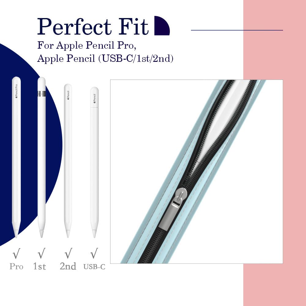 Moko Pencil Case Fit Apple Pencil Pro, Ipencil (Usb-C), Apple Pencil 1St/2Nd Generation, Stylus Pencil Sleeve Pu Leather Zipper