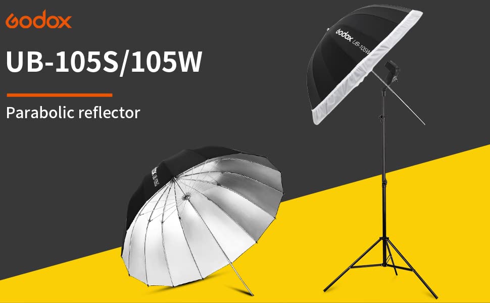 Godox Ub 105S 41.3'' 105Cm Silver Inner Deep Parabolic Reflective Umbrella Photography Studio Soft Light Umbrella With Withe Dif