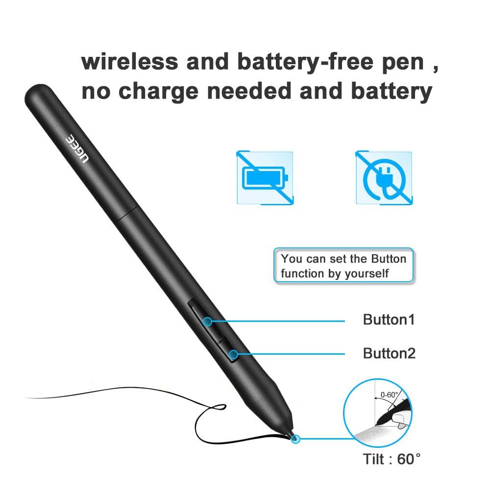 Ugee Graphics Drawing Tablet, M708 V2 10X6 Inch Ultra Thin Large Graphics Drawing Tablets Art Pad With 8 Hot Keys 8192 Level Bat