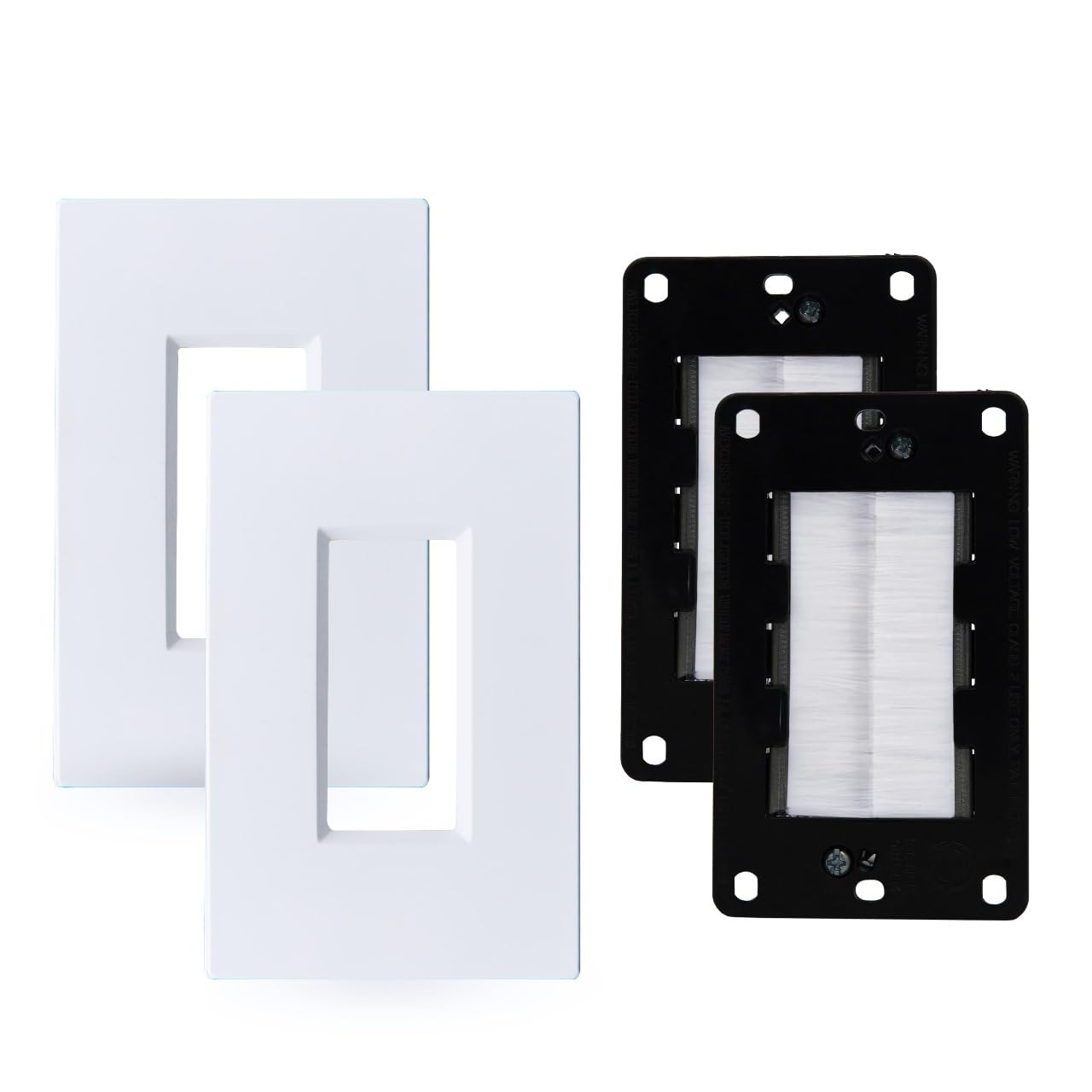 2 Pack Screw Less Brush Wall Plate Cable Pass Through With Brackets   In Wall Cable Management Kit   Snap On Single Gang Wall Co