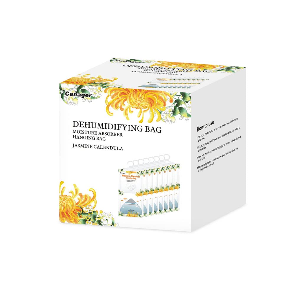 Canager Hanging Moisture Absorber, Jasmine Calendula Moistureproof Hanging Bag,Dehumidifier Bag (8 Packs) Hanging Closet Dehumid