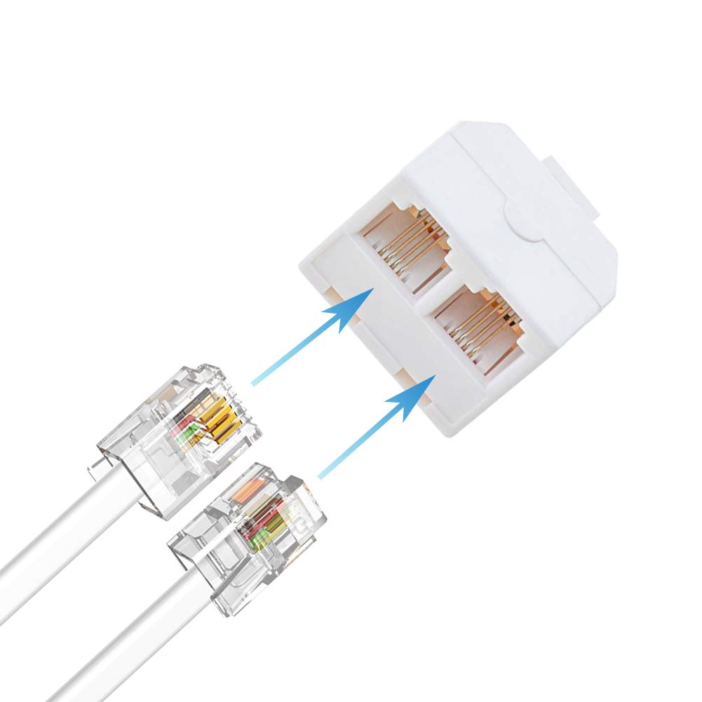 Two Way Telephone Splitter, 4 Pack Rj11 6P4C Wall Jack Plug 1 To 2 Modular Adapter Converter