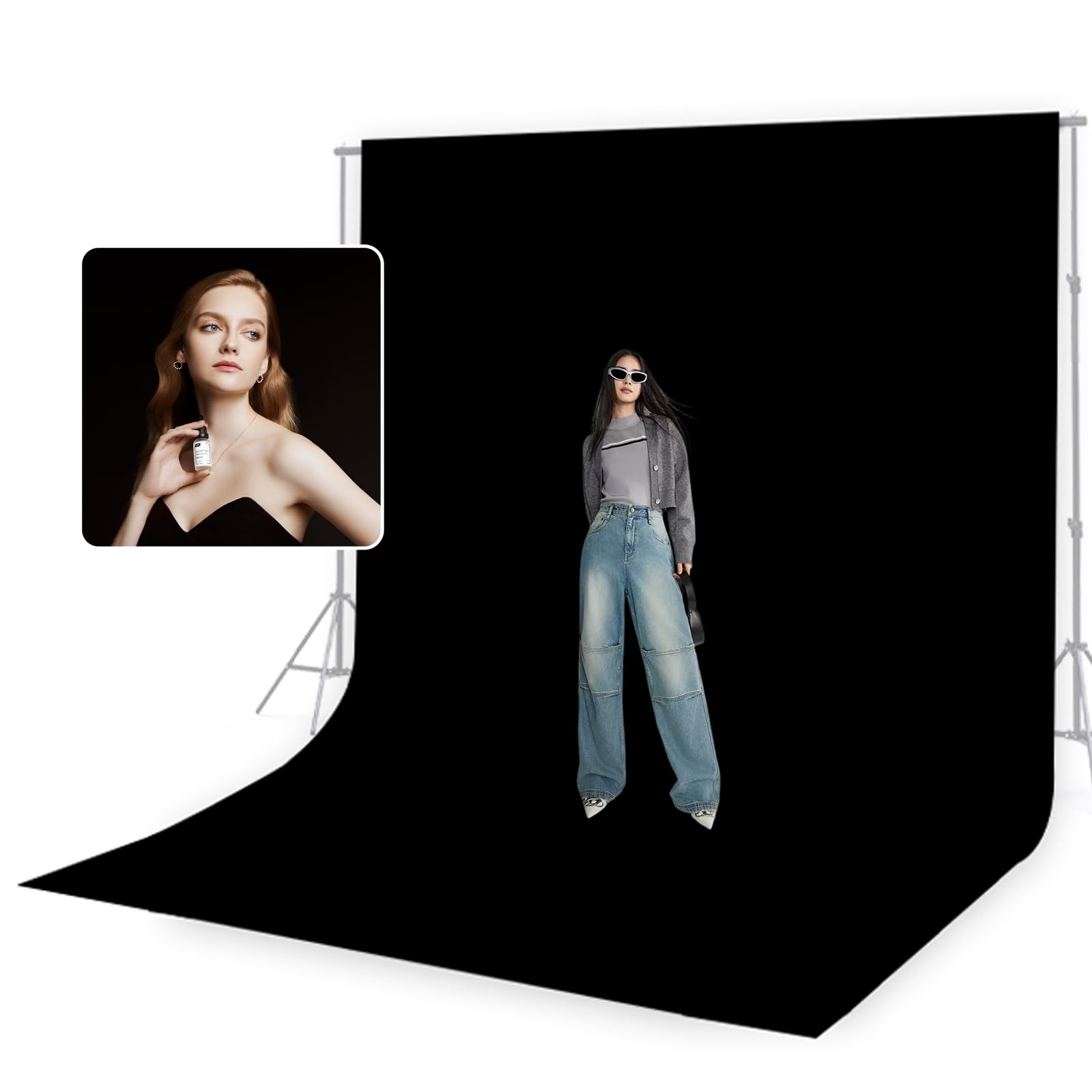 Beiyang 10 X 10 Ft Black Backdrop Background For Photography, Black Photo Cloth Background Screen For Photography, Wrinkle Resis