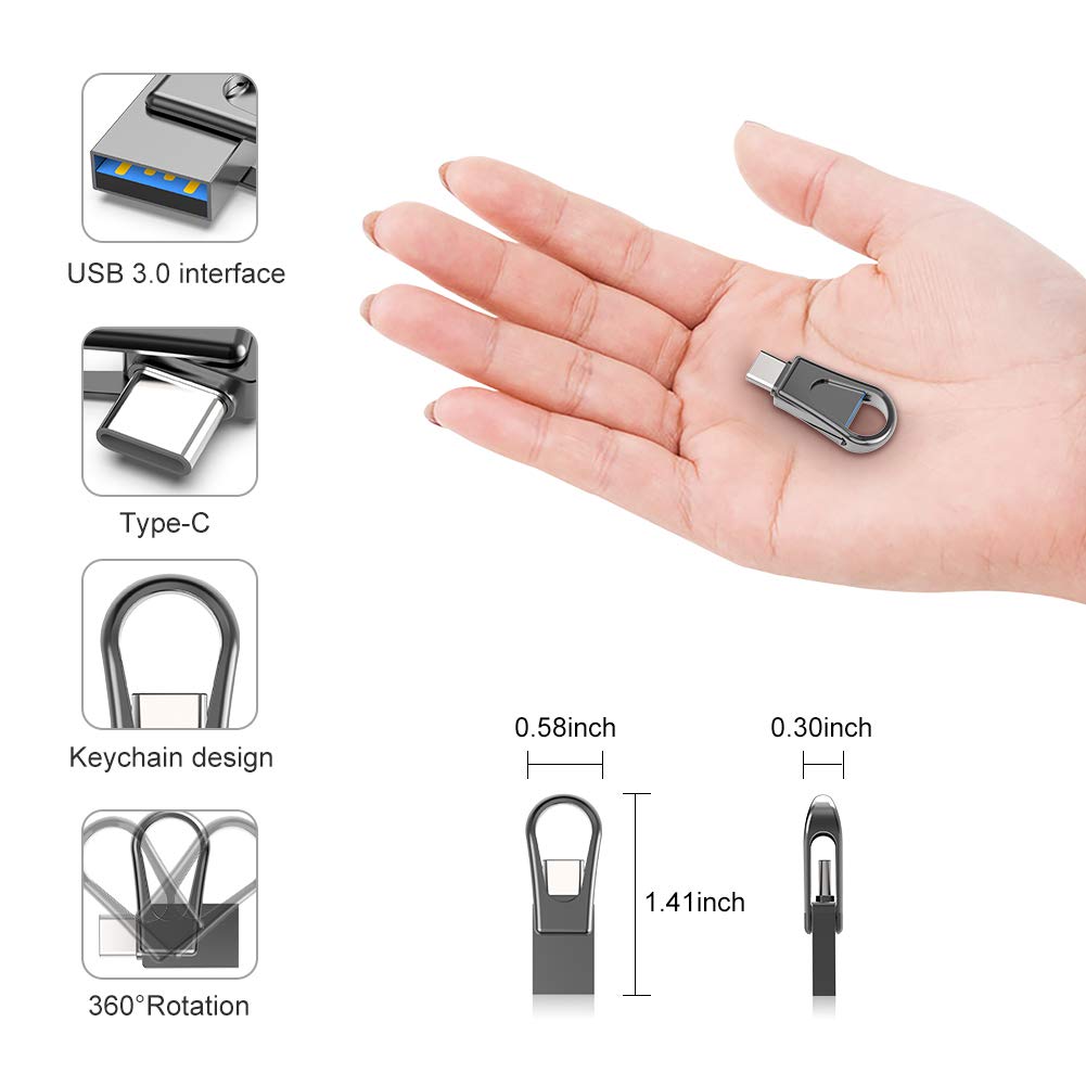 128Gb Usb C Flash Drive, 2 In 1 Usb 3.0 Thumb Drive, Dual Usb Memory Stick Pen Drive For Type C Android Smartphones Tablets And