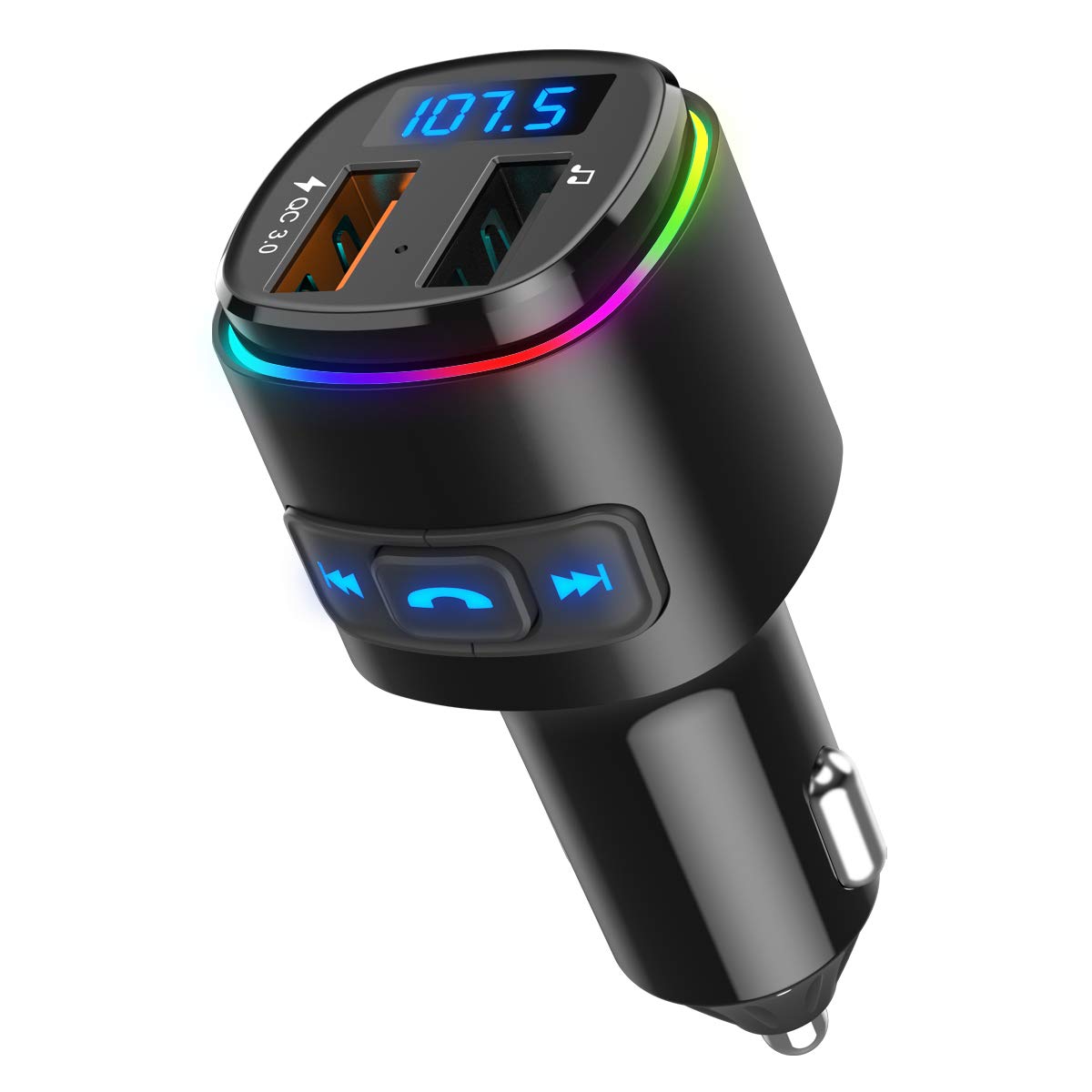 Upgraded Criacr V5.0 Bluetooth Fm Transmitter For Car, Qc3.0 Charge & 7 Rgb Color Led Backlit Wireless Fm Radio Car Adapter, Sup