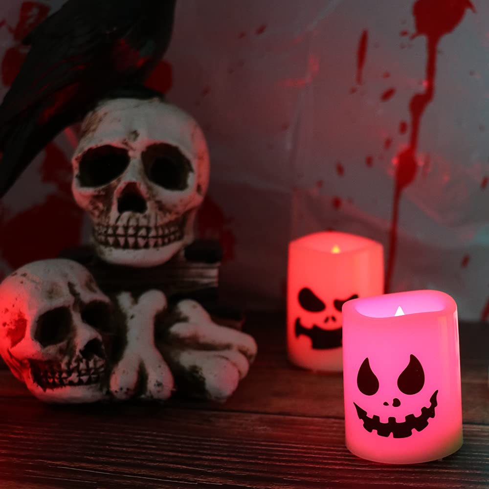 Genswin Halloween Flameless Votive Candles Color Changing With Remote Timer, Battery Operated Led Tealight Candles For Halloween