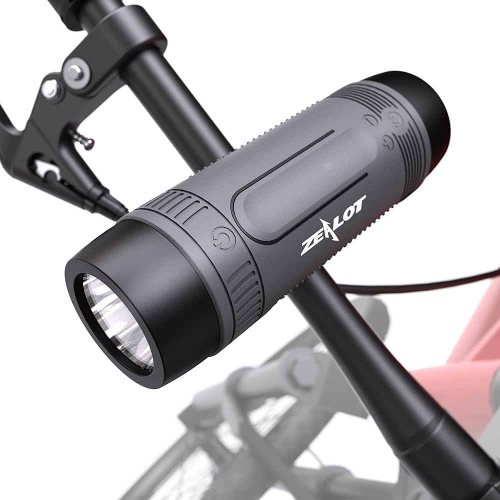 Zealot Portable Bluetooth Speaker, Bike Speaker, Bluetooth Speaker, Handlebar Sepaker, Ipx5 Waterproof, Led Torch Light, Mic/Tf/Aux For Home Outdoor Hiking Camping Ios Andoird  Gray