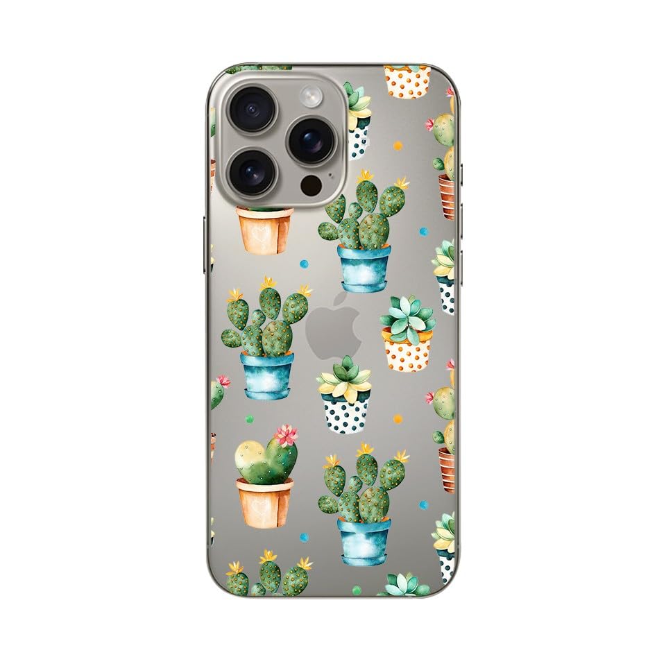 Blingy'S For Iphone 16 Pro Max Case, Cute Cactus Pattern Fun Floral Succulents Design Transparent Soft Tpu Protective Clear Case