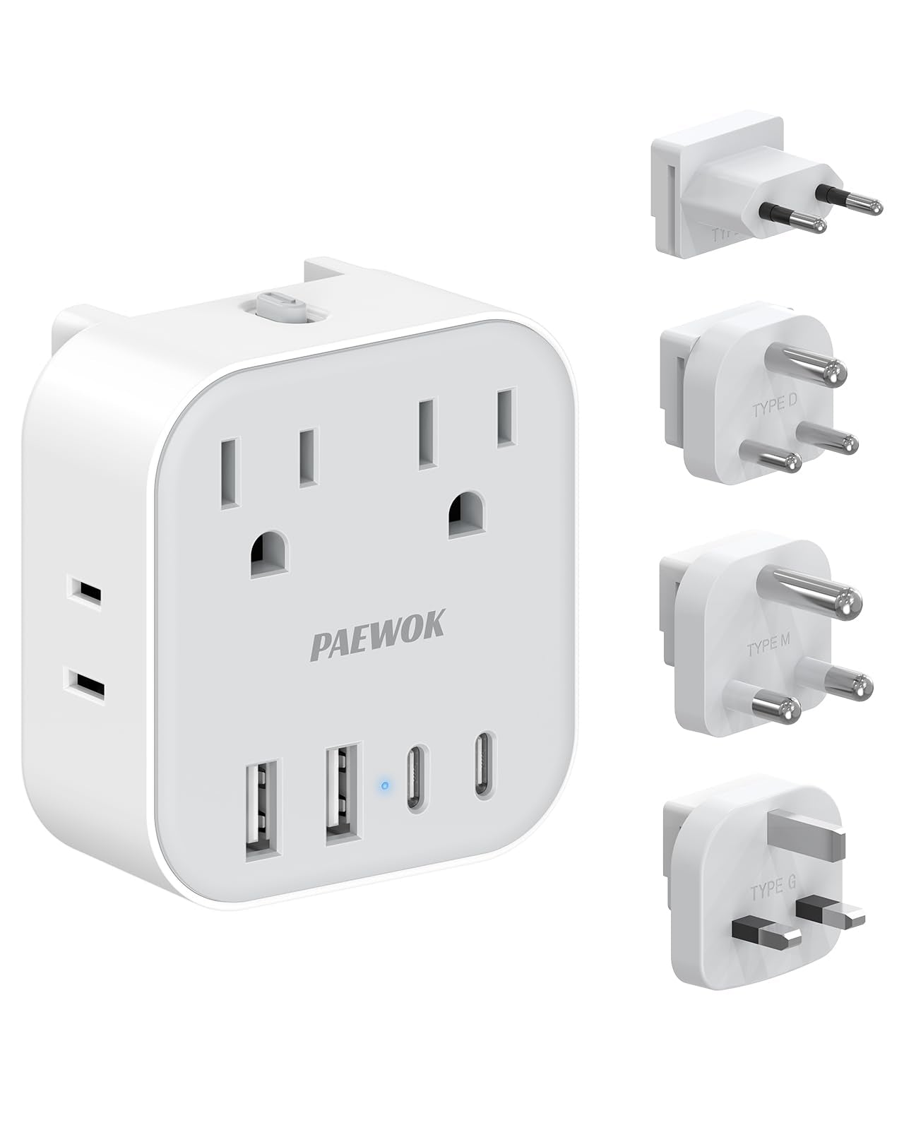 European Travel Plug Adapter Set, 8-in-1 Travel Adapter with 4 Outlets, 4 USB Ports (2 USB C), US to UK/EU/South Africa, Interna