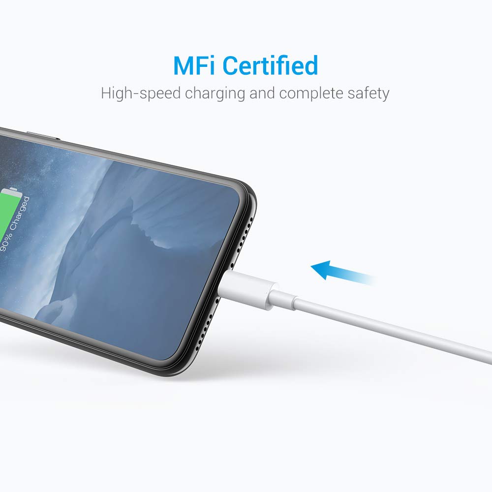 Nikolable MFi Certified Lightning to USB A Charging Cable 3-Pack 6FT White for iPhone iPad AirPods