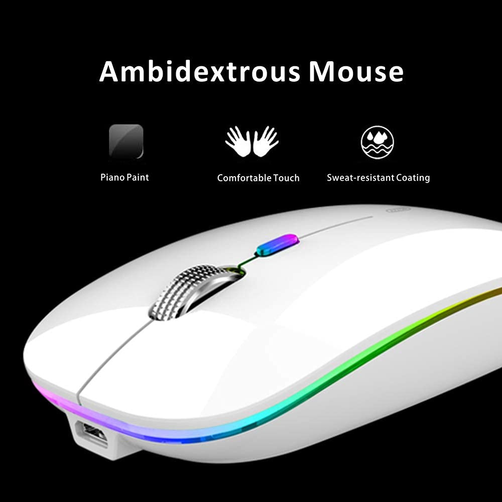Uiosmuph Led Wireless Silent Mouse, G12 Slim Rechargeable, 2.4G Portable Usb Optical Wireless Computer Mice With Usb Receiver An