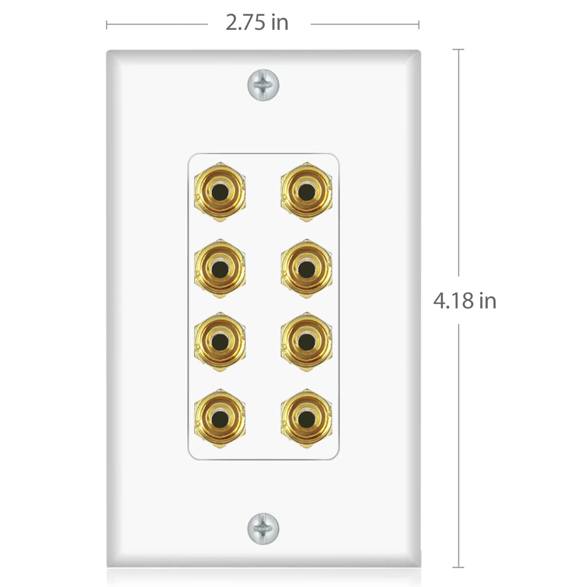 Banana Binding Post Two Piece Coupler Inset Wall Plate For 4 Speakers Standard Single Gang White