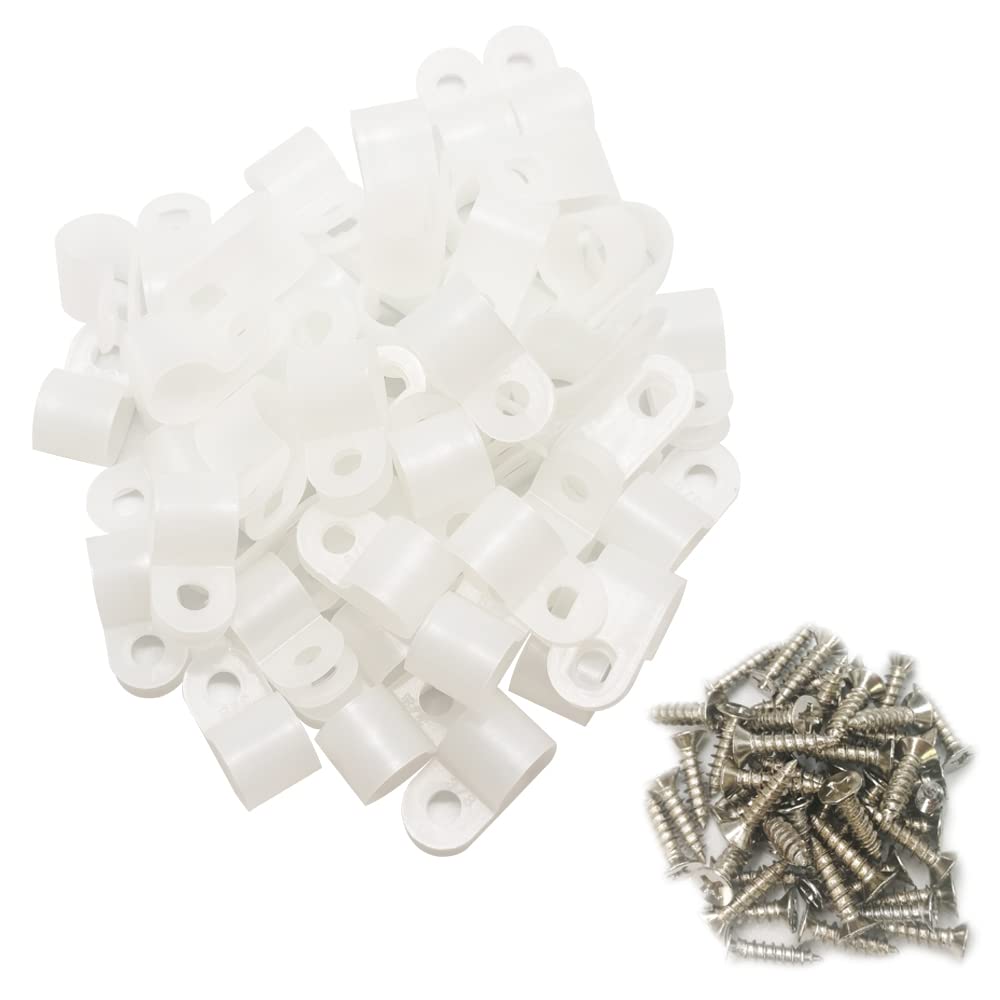 Alamic Cable Clamp R Type Cable Clip Wire Clamp 3/8'' Nylon Screw Mounting Cord Fastener Clips With Screws For Wire Management  