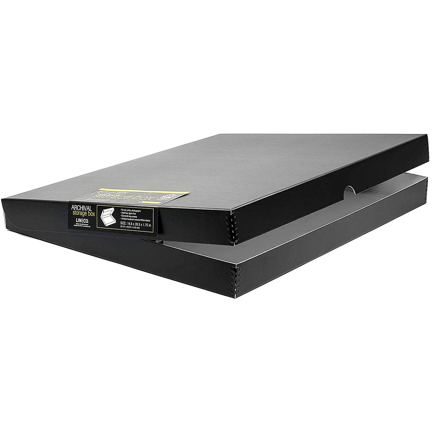 Lineco 16X20 Black Clamshell Archival Folio Storage Box, 1.75' Deep. Acid Free With Metal Edge. Preserves Picture Longevity, Organize Photos Or Documents, Crafts, Diy