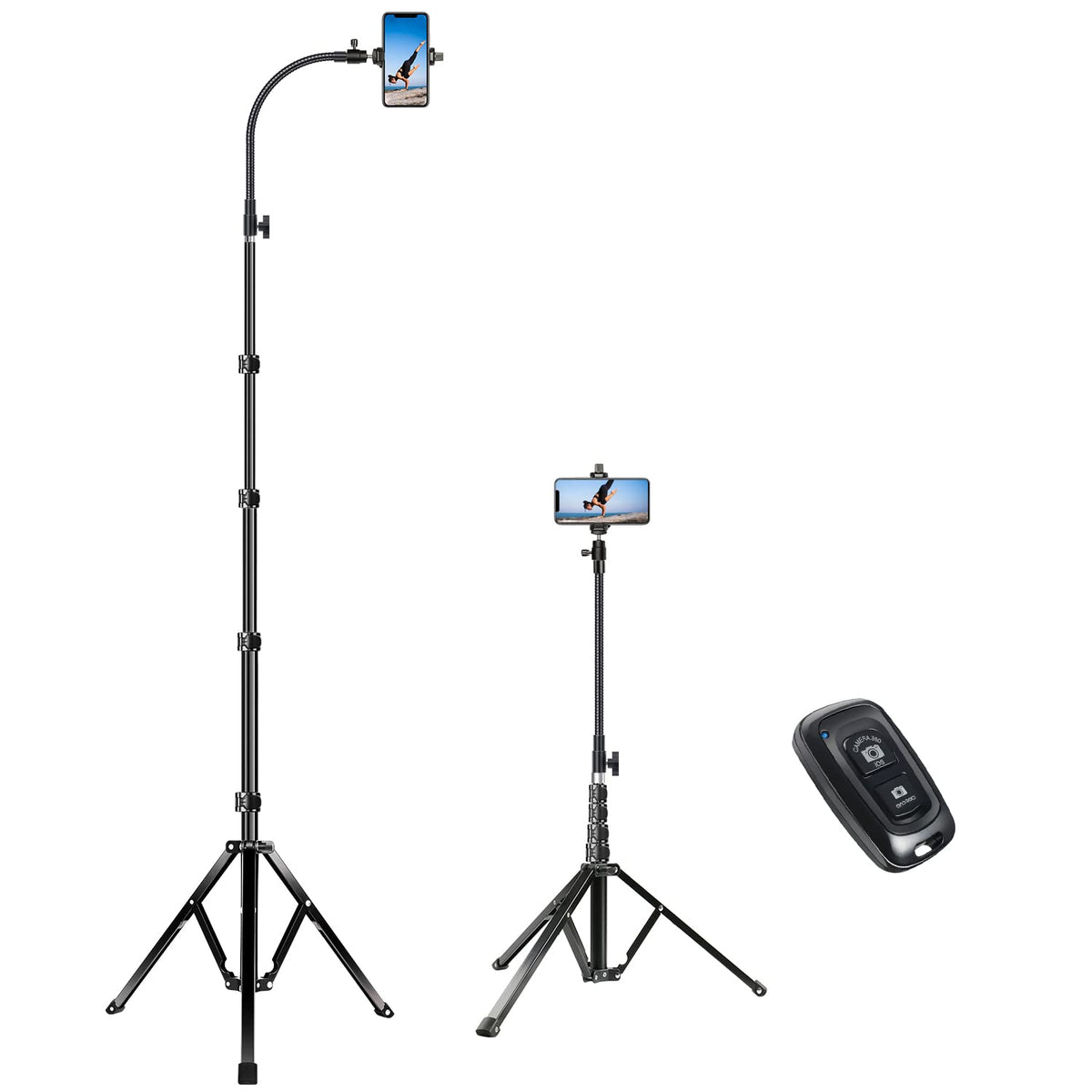 Elitehood 81'' Tall Flexible Tripod Stand For Iphone With 17In Adjustable Gooseneck With Remote Compatible With Iphone 13 Pro Ma