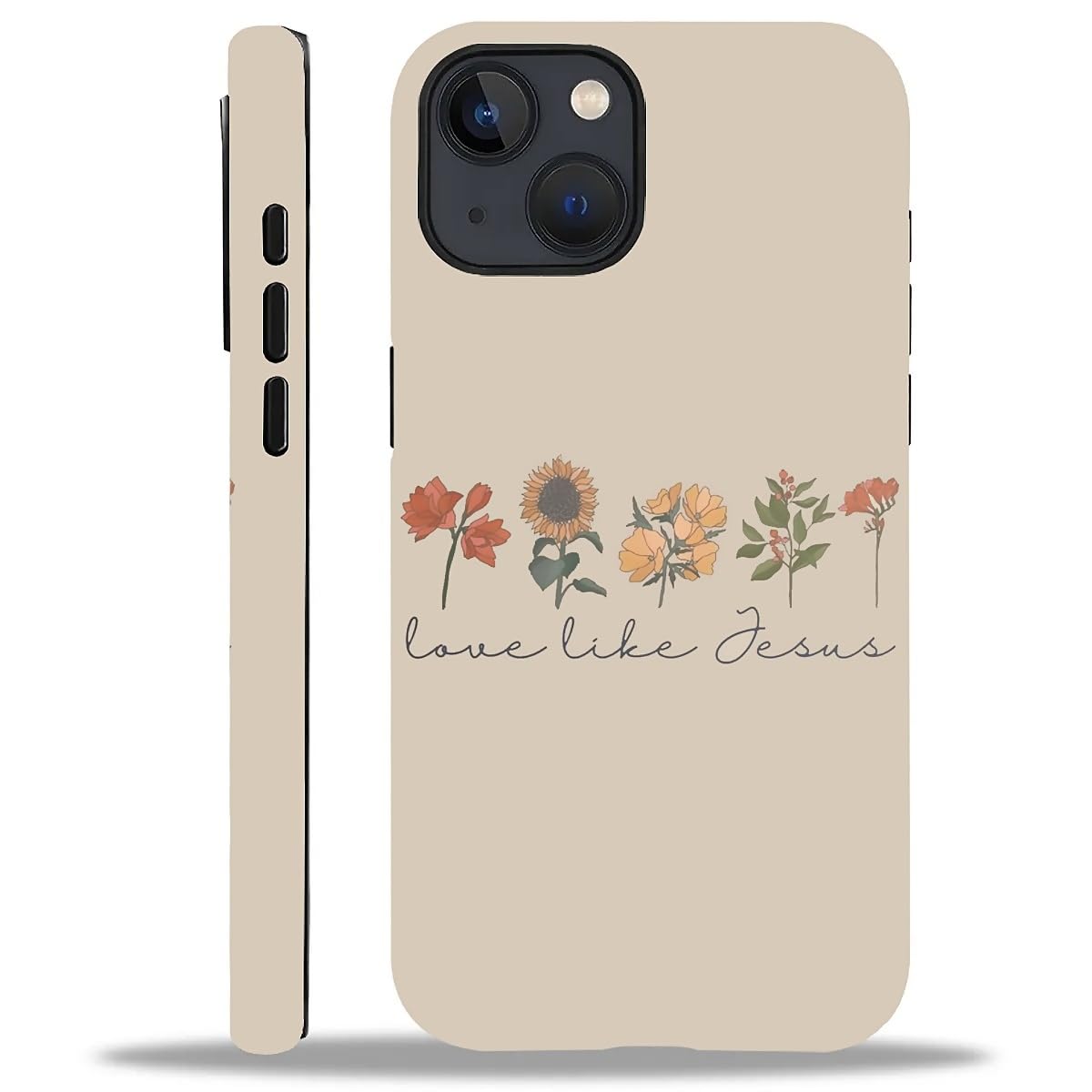 WANKBLC Compatible with iPhone 15 Matte Case, Love Like Jesus Religious Faith Flower Pattern for Girl Full Body Design Soft Sili