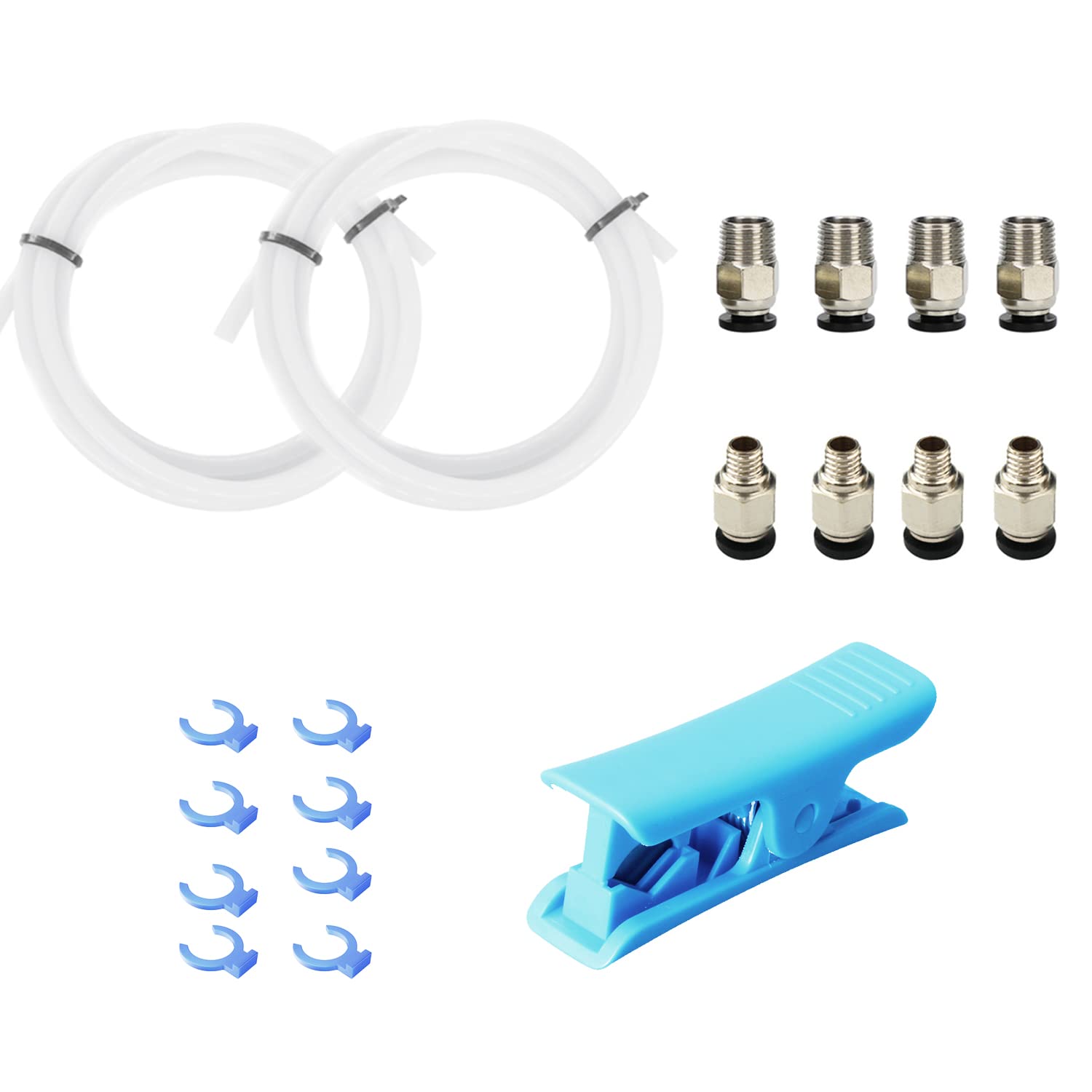 3D Printer Bowden Tube 2M, Ptfe Tube Teflon Bowden Tubing With High Grade Pc4 M6 & Pc4 M10 Pneumatic Fittings,Tube Cutter, For 1