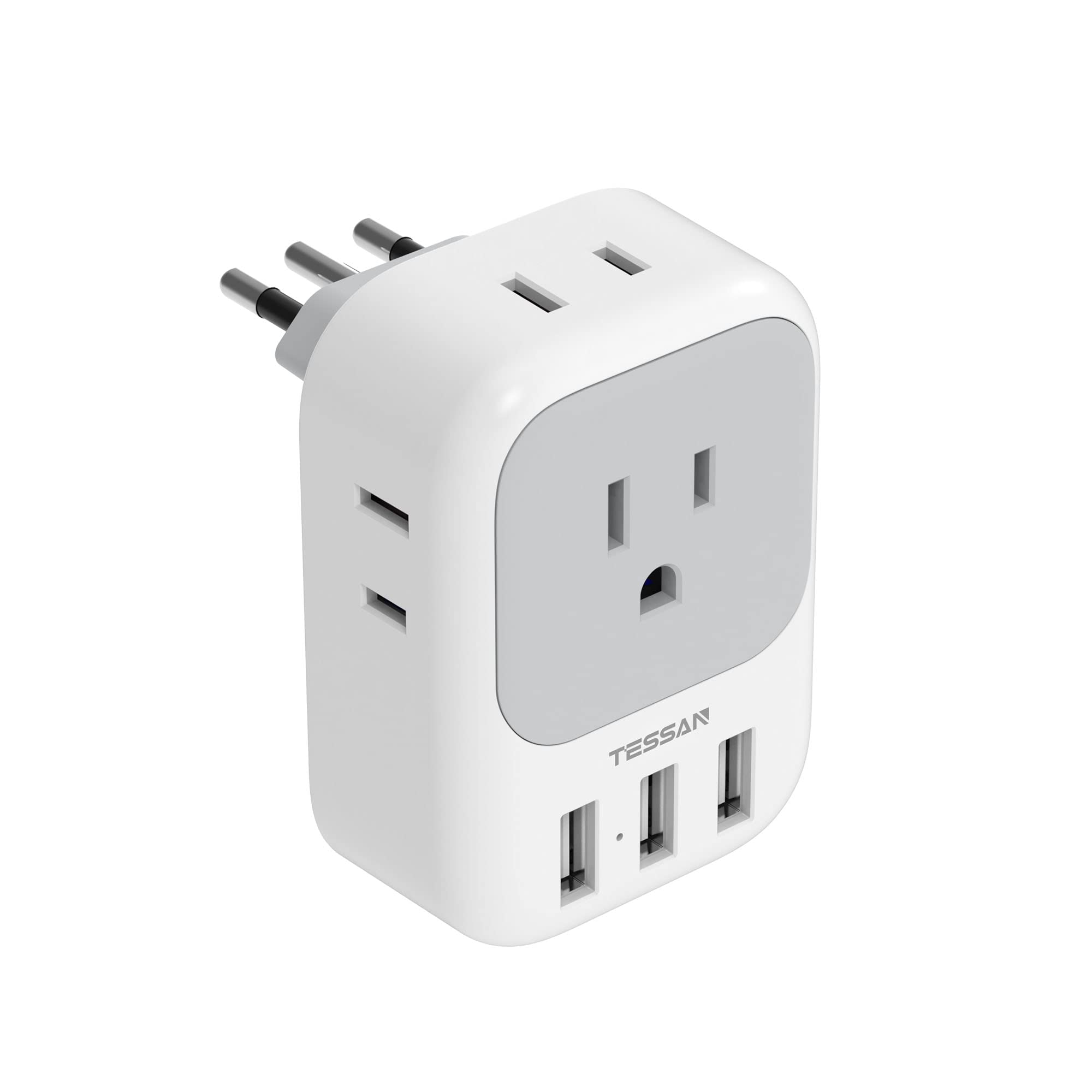 Tessan Italy Travel Plug Adapter, Us To Italian Power Adaptor With 4 Outlets And 3 Usb Ports, Type L Travel Converter For Usa To