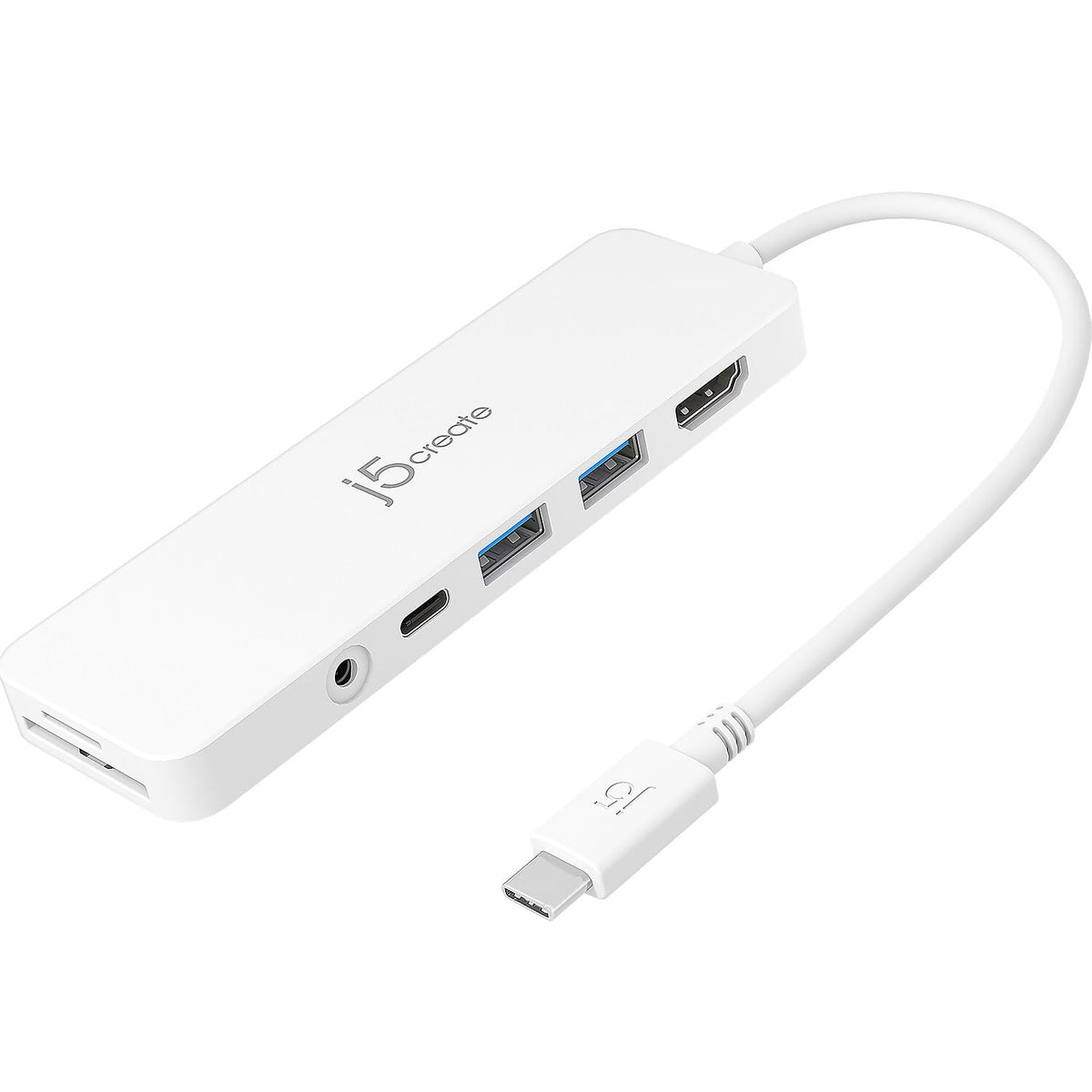j5create USB-C Mini Hub - 4K HDMI, 2 x USB 3.1 5Gbps, microSD & SD Card Reader, 3.5mm Audio Jack, 60W PD Pass-Through Charging (JCD373)