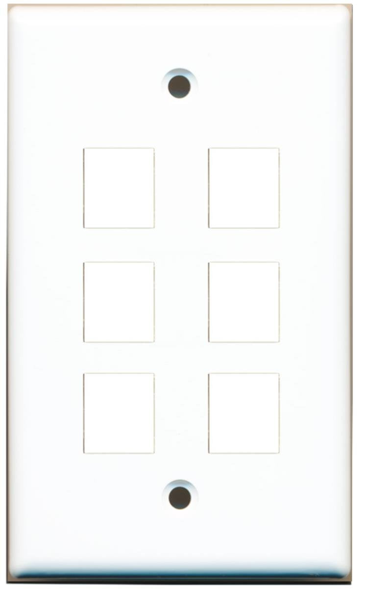 Riteav Blank Wall Plate For Keystone Jacks   White 1 Gang 6 Port