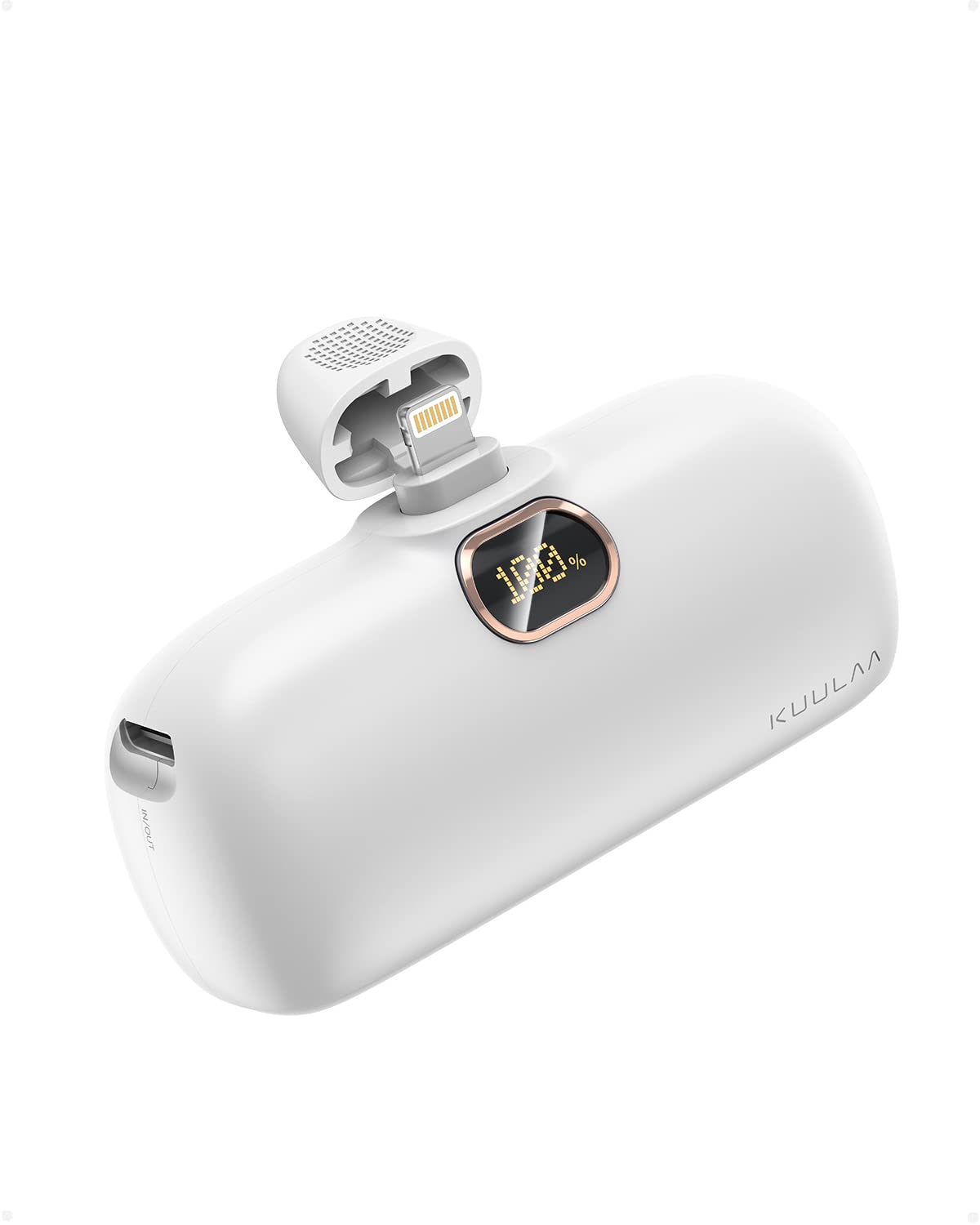 Kuulaa Small Portable Charger Iphone With Built In Lightning Cable 5000Mah Power Bank Fast Charging For Iphone 14/13/13 Pro/12/1