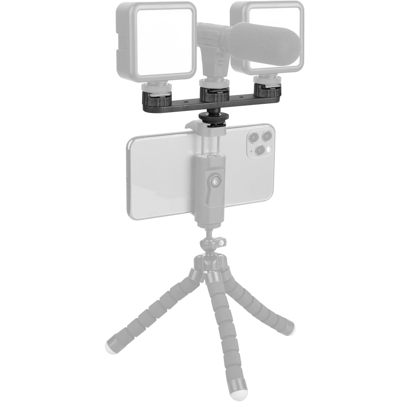 Chromlives Cold Shoe Mount Triple Shoe Mount Extension Bar Hot Shoe Adapter Camera Bracket With 1/4 Screw For Tripod/Microphone/