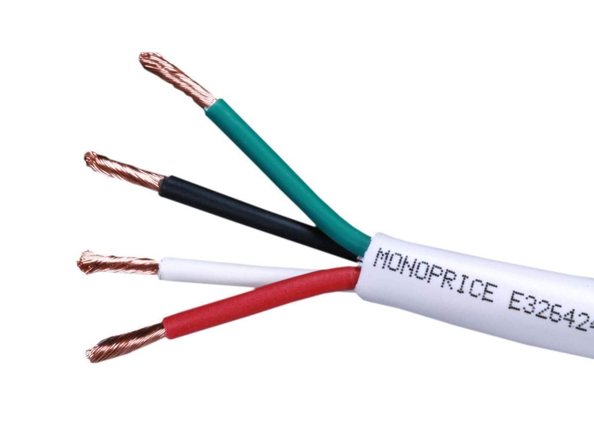 Monoprice Access Series 18 Gauge Awg Cl2 Rated 4 Conductor Speaker Wire/ Cable   100Ft Fire Safety In Wall Rated, Jacketed In Wh
