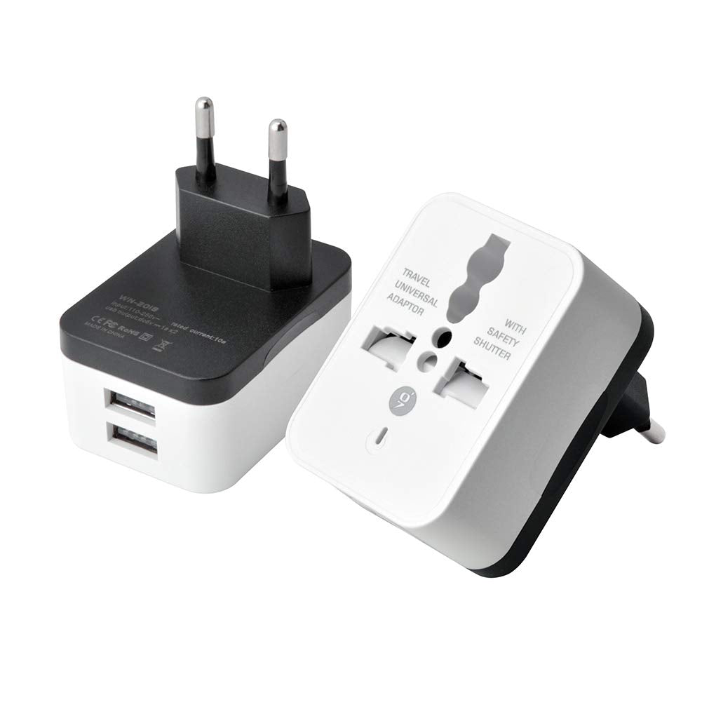Icevein European Power Travel Plug Adapter, Spain Iceland Germany France Italy Power Travel Plug Adapter Converting To Usa (2 Us