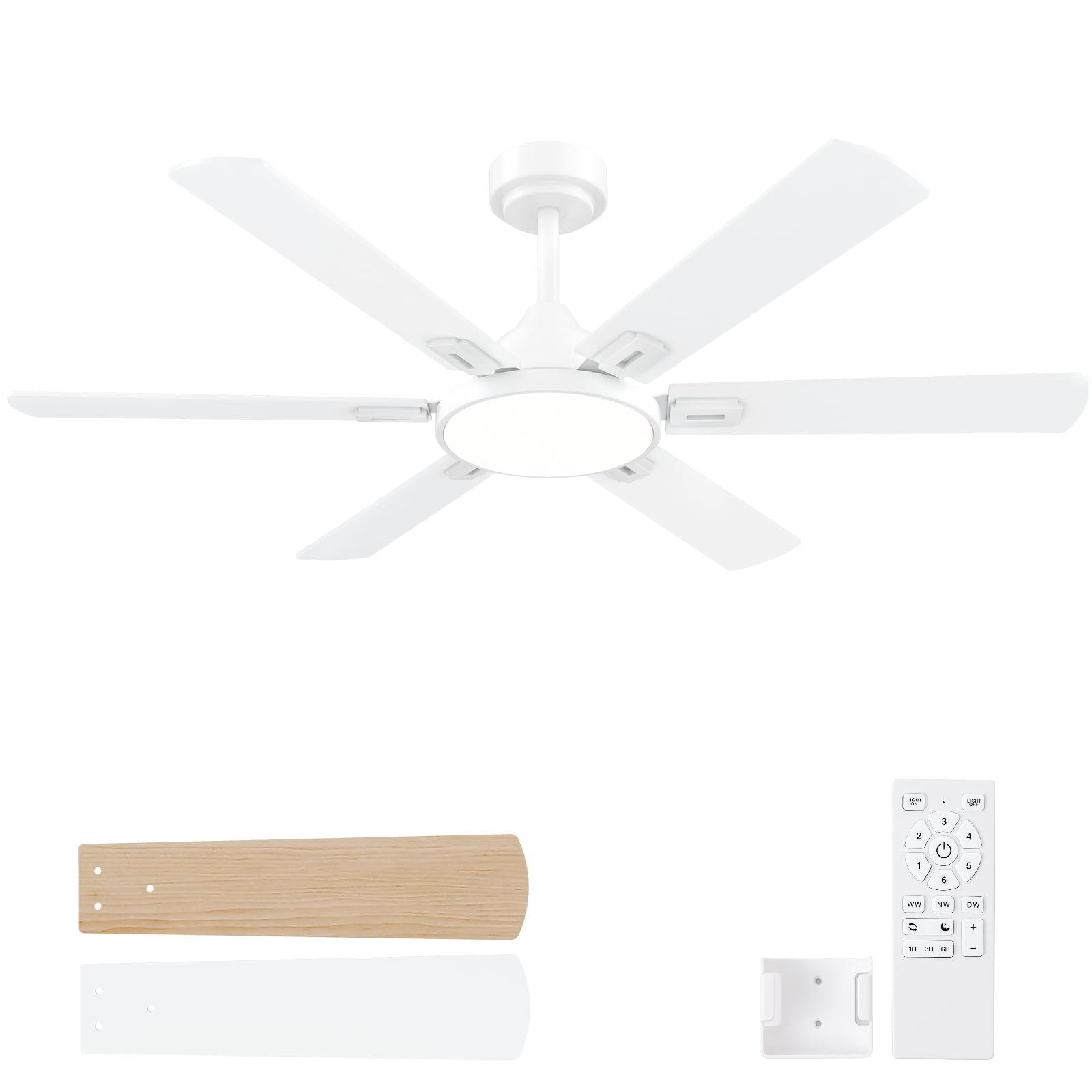 putroad 52 Inch Ceiling Fans with Lights: White Ceiling Fan with Light and Remote for Bedroom Living Room Patio - 3CCT Dimmable 