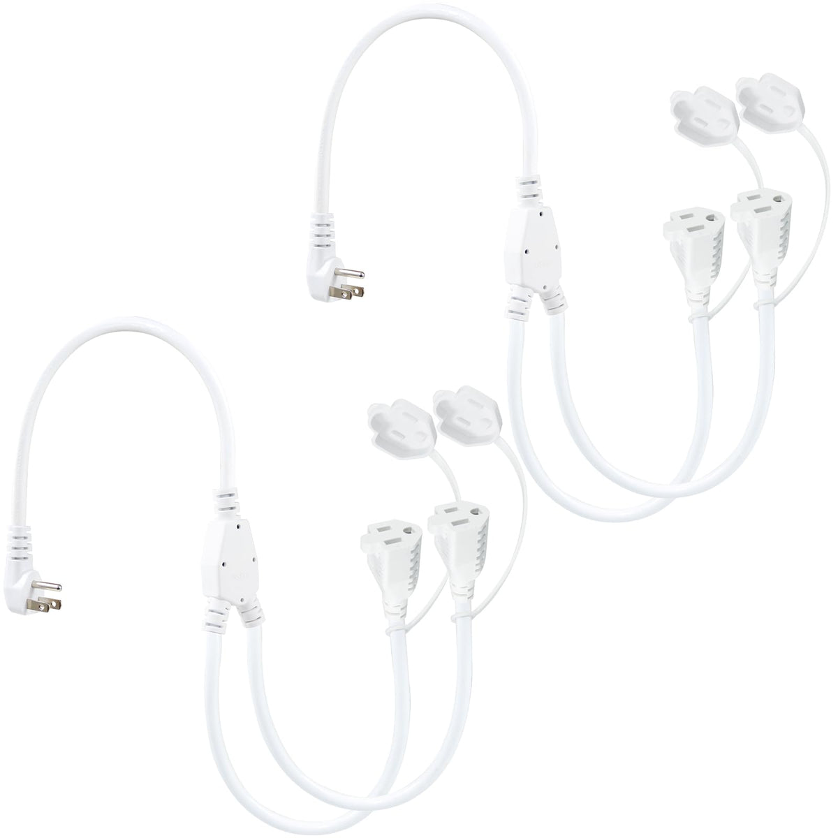 [2Pack] 2 Way Outdoor Extension Cord Splitter   White 2Ft 1 To 2 Splitter Extension Cord, 125V 13 Amp 16Awg 2 Way Waterproof 90 