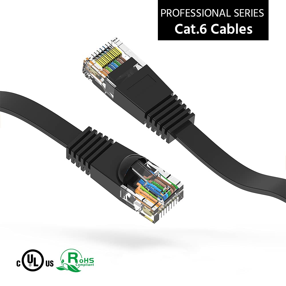 Cablewholesale Cat6 Ethernet Patch Cable, 6 Foot, Black Flat Cat6 Ethernet Cable, 32Awg, Utp (Unshielded Twisted Pair) Internet