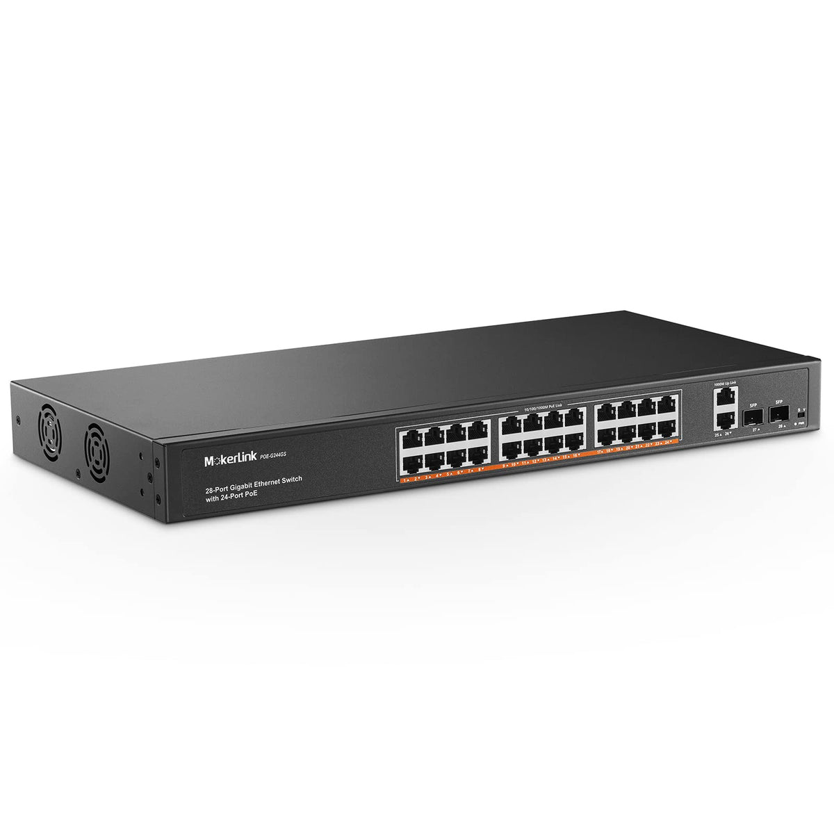 Mokerlink 24 Port Gigabit Poe Switch, 2 Gigabit Ethernet Uplink, 2 Gigabit Sfp, 400W Ieee802.3Af/At, Rackmount Unmanaged Plug An