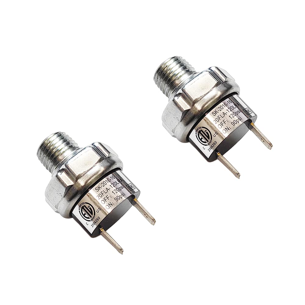 Llnseauto Pair Of 1/4'' Npt 12V/24V Dc Air Compressor Pressure Switch, Silver, Metal, Tank Mount, Normally Open, 90 120 Psi, 2 C