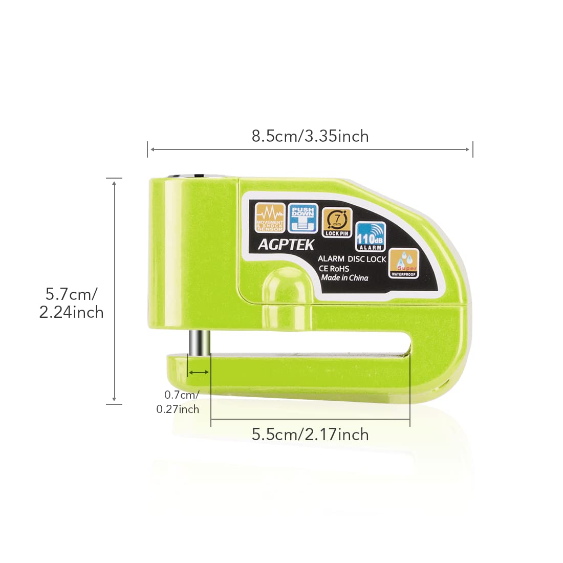 Alarm Disc Lock With 5Ft Reminder Cable, Agptek 110Db Motorcycle Brake Lock Anti Theft Padlock Waterproof With Lock Pin Carrying