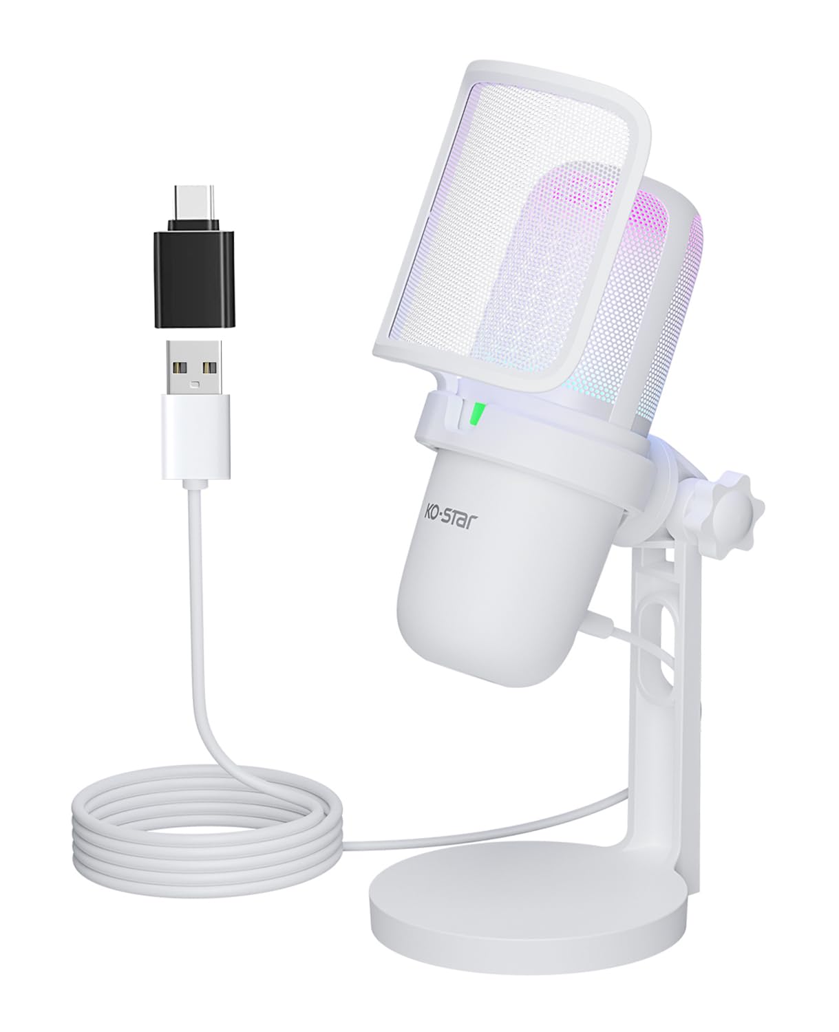 Usb Microphone For Pc,White Mini Microphone,Computer Gaming Mic For Ps4/ Ps5/ Mac,Condenser Mic With Quick Mute,Rgb Streaming Mi