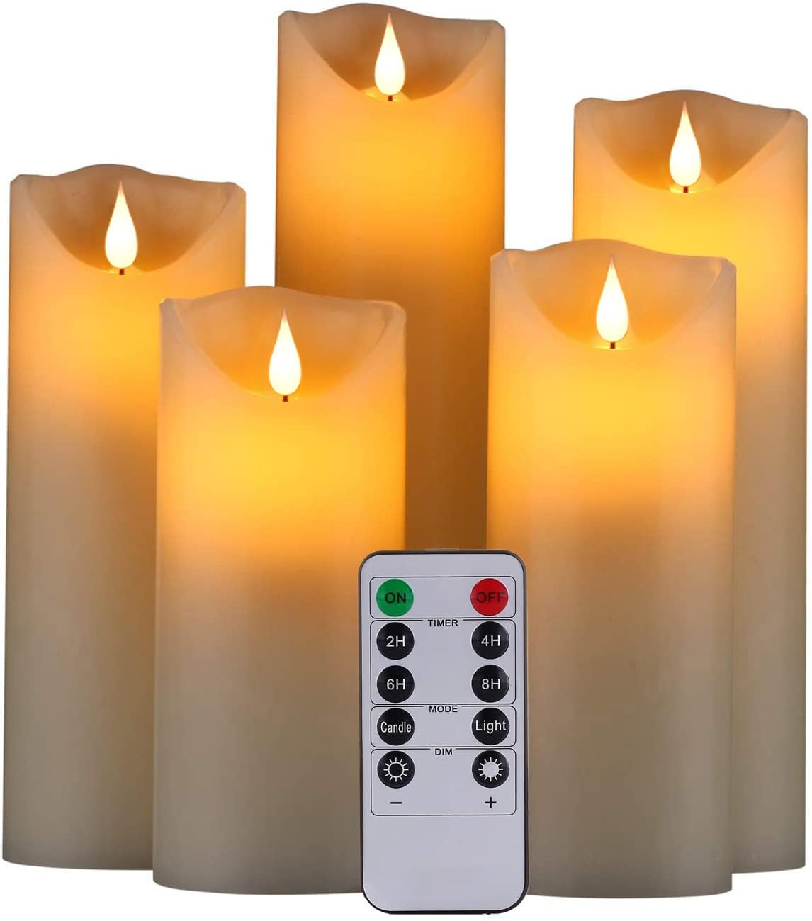 Biyanuo Flameless Battery Operated Led Candles 3D Wick With10Key Button Remote Control 24 Hour Timer Set Of 5 Electric Flickerin