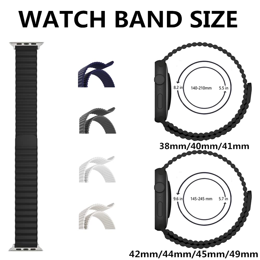 Heike Magnetic Silicone Band Compatible For Apple Watch Band 49Mm 46Mm 45Mm 44Mm 42Mm Men Women,Sport Loop Adjustable Replacemen