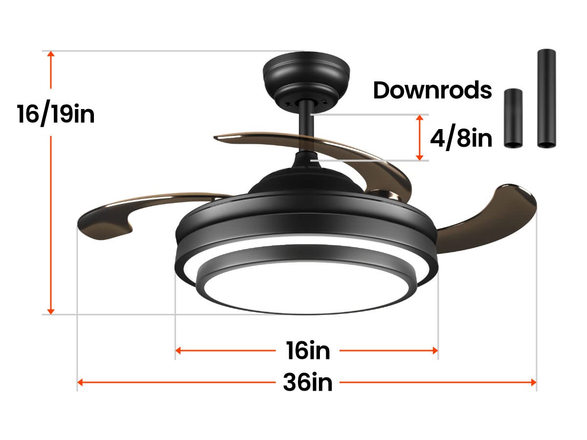 Lightimes Modern 36 X 20 Inches Black Reversible Ceiling Fan With Dimmable Led Light, 6 Speed, Remote Control, For Bedroom Live