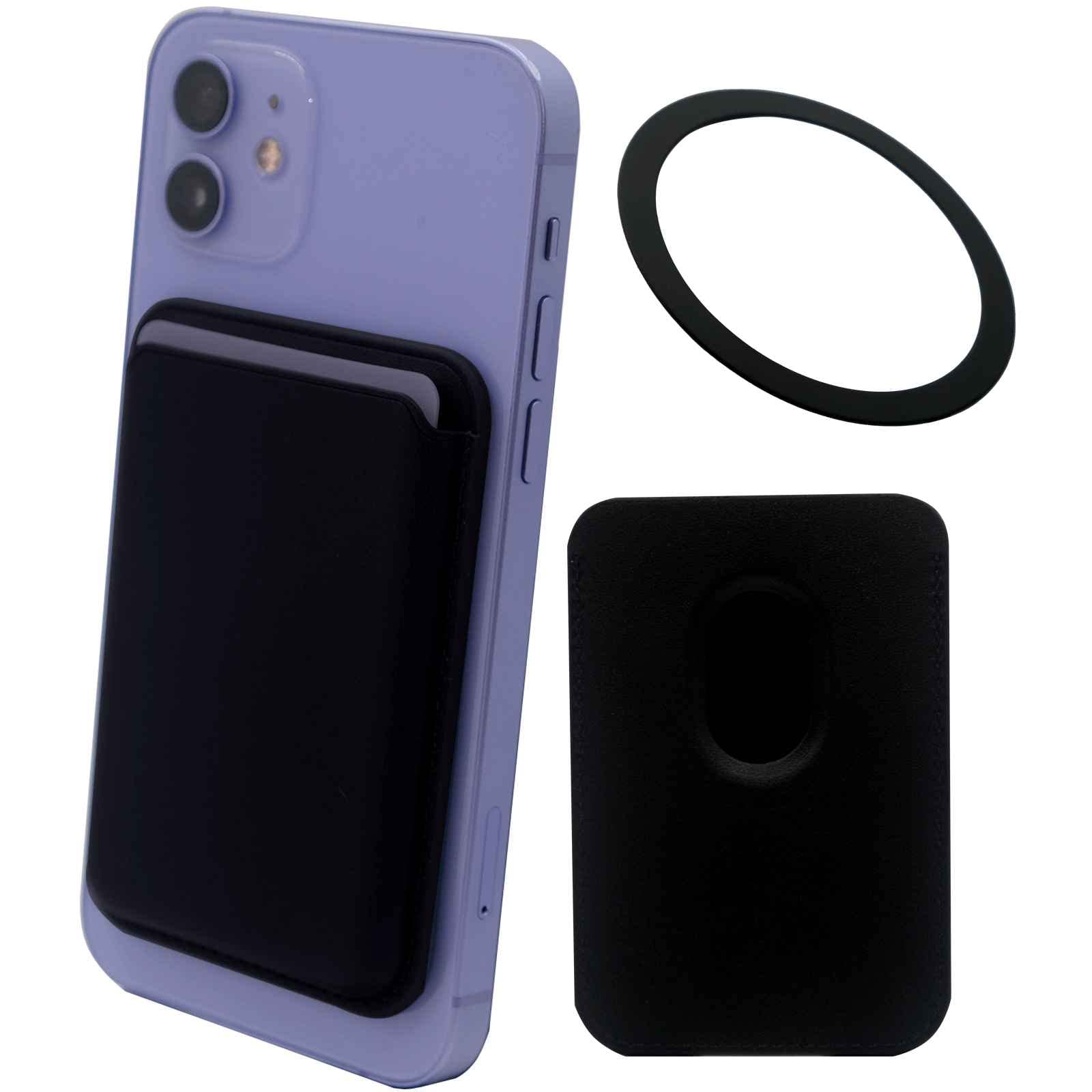 Meroqeel Magnetic Card Wallet Holder with Ring for MagSafe iPhone 14/13 / 12 Mini Plus and Pro Max Series, Leather Mag Safe Cell