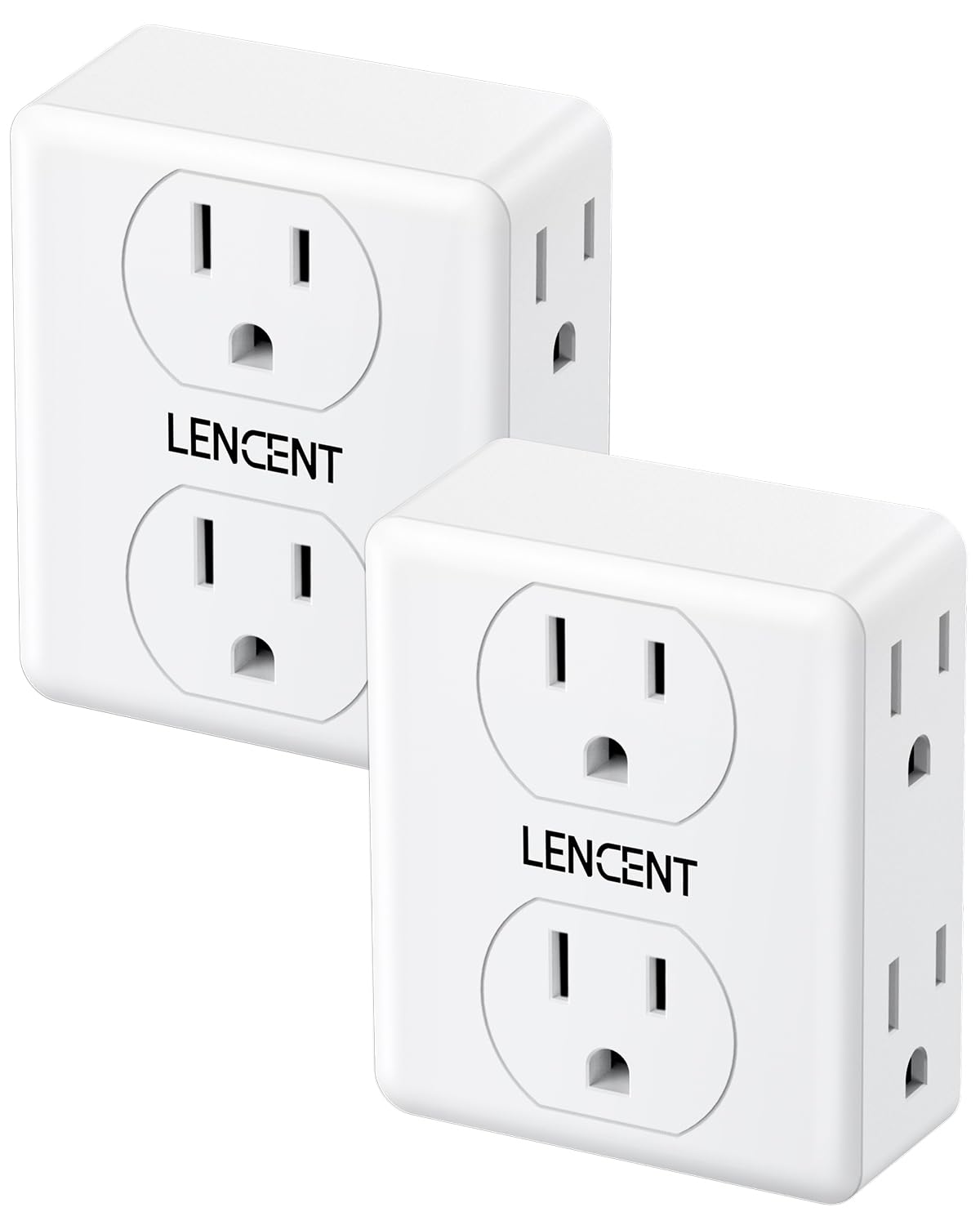 Lencent 2 To 3 Prong Outlet Adapter, 2 Pack 2 Prong Power Strip, 6 Widely Spaced Outlets Extender, 3 Sided Wall Plug Splitter, 1